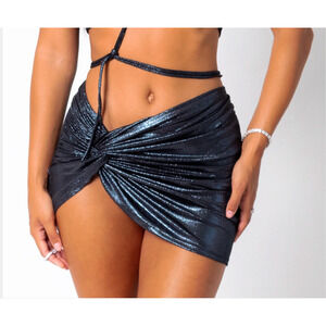 Little Bit Skirt Small Blue Sparkle Liquid Twist Side Mini Gun Metal Club Party